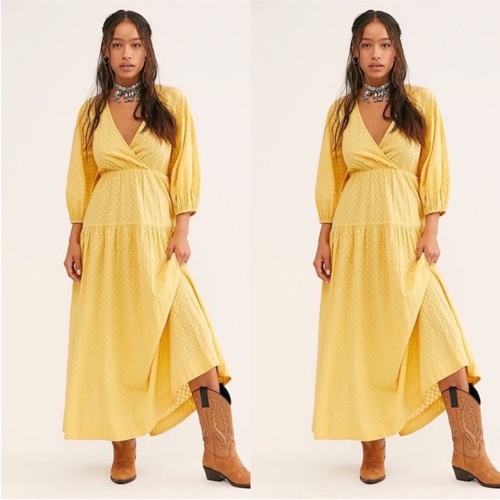 Free People Sunshine Yellow Maxi Wrap Dress